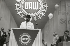 UAW Constitutional Convention, Atlantic City; 1972. United National Caucus member Jordan Sims.