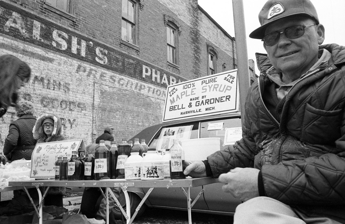Plenty of product is available at the Vermontville Maple Syrup Festival; 1976.