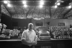 Elaborate glass work surrounds the bar at Shute's, Calumet; 1976.Guide to Michigan; 1976. Shute's Bar, Kewenaw.