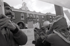 Demonstrators march at Dearborn City Hall in support of ACCESS after funding cuts were threatened, 1977.