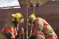 Dearborn firefighters practice aboard the freighter Kaye Barker; 1998.