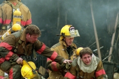 Firefighters react to house fire death of Melecio Flores and grandson, husband of the late Gracia Flores, murdered in a break in at ACCESS; 1998.