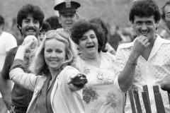 Maureen Kean Doran throws out a softball to open the annual Southend Street Festival, 1981.