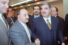 Lebanese Prime Minister Rafik al-Hariri is greeted by ACCESS director Ismael Ahmed when he visited Dearborn in December 1996.
